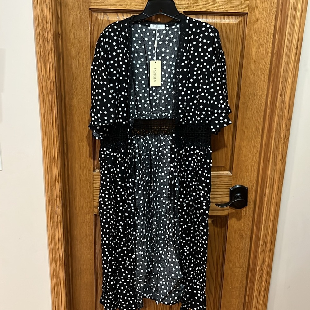 Polka Dot swim coverup - Black and White. Size L